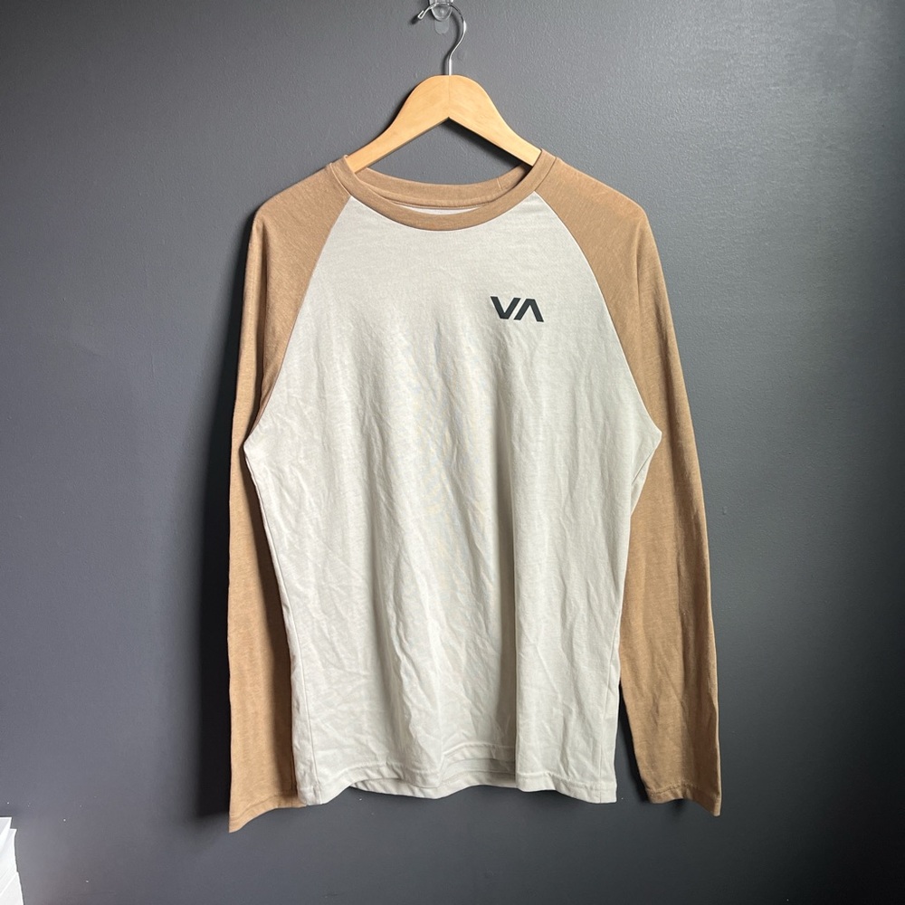 RVCA Men's Tan and White Long Sleeve Shirt